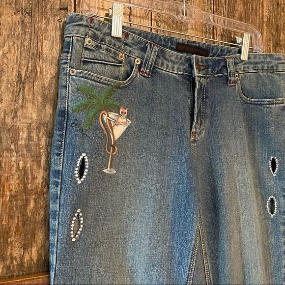 Buffalo Jeans Sz 29 Blue Kimmie Rhinestone Side Sexy Cut-Out HandPainted Jeans - Picture 10 of 11